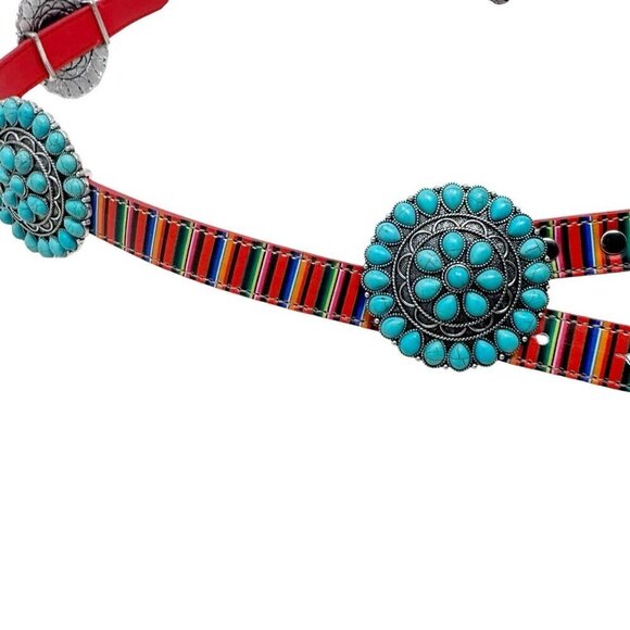 Turquoise Concho statement belt womens size XL multi-colored western - Picture 12 of 13